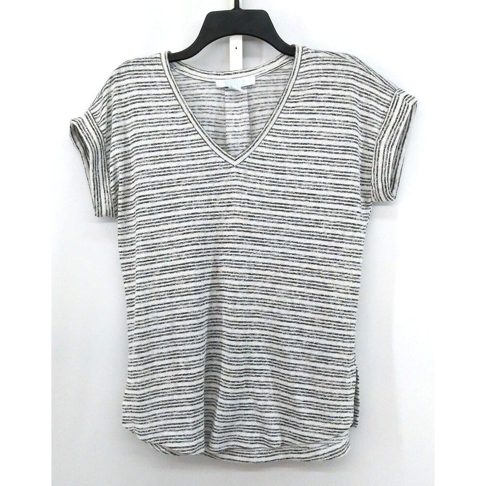 BUNULU Shirt Womens Size S Gray Striped Short Sleeve Pullover Top